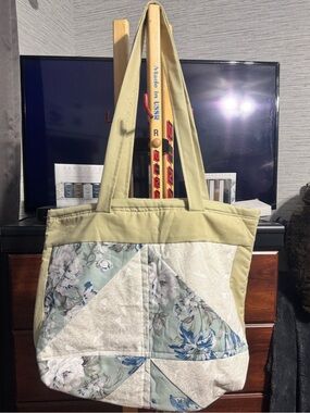 Quilted Floral Patchwork Tote Bag in Light Sage